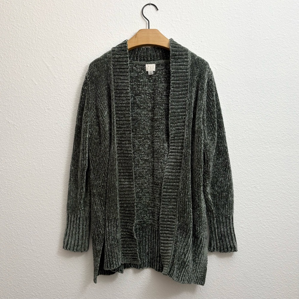 Velour Knit Style Women's Cardigan Sweater Dark Green size small